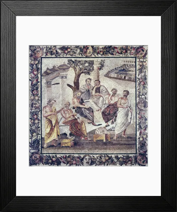 Framed Print : Platon and his pupils. 2nd c. BC. Roman art. Mosaic. ITALY. Naples. National Museum of Archaeology. Proc: ITALY. Pompeii. House of T. Siminius