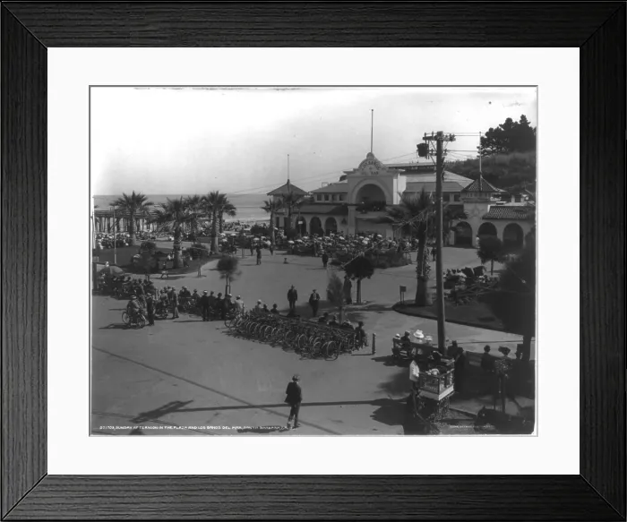Framed Print : Sunday afternoon in the plaza and Los Banos Del Mar, Santa Barbara, California, c. 1900