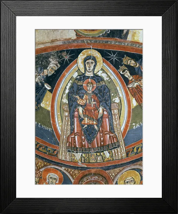 Framed Print : Church of Santa Maria in TaUll. Paintings in the central apse. c. 1123. Detail of the Majestas Domini. Romanesque art. Fresco. SPAIN. Barcelona. National Art Museum of Catalonia Framed Print : Church of Santa Maria in TaUll. Paintings in the central apse. c. 1123. Detail of the Majestas Domini. Romanesque art. Fresco. SPAIN. Barcelona. National Art Museum of Catalonia