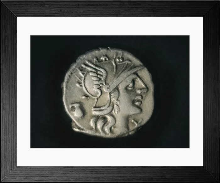 Framed Print : Silver Denarius with depiction of Rome deified with helmet, 2nd century BC. Roman art. Republican period. Coin. - BeBa / Iberfoto / Everett Collection (198618)**US SALES ONLY** Framed Print : Silver Denarius with depiction of Rome deified with helmet, 2nd century BC. Roman art. Republican period. Coin. - BeBa / Iberfoto / Everett Collection (198618)**US SALES ONLY**