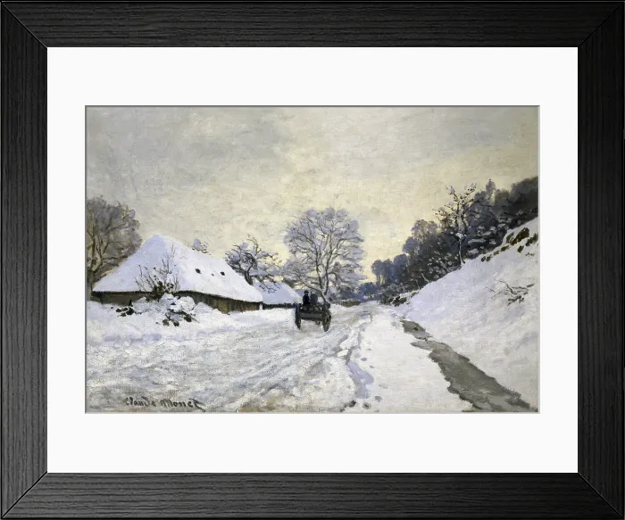 Framed Print : MONET, Claude (1840-1926). The Cart, or Road under Snow at Honfleur. 1867. With Saint-Simeon's farm. Impressionism. Oil on canvas. FRANCE. Paris