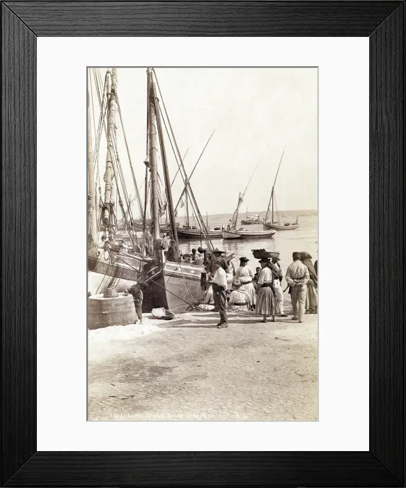 Framed Print : Fishing boats in Lisbon, Portugal, circa late 1800s