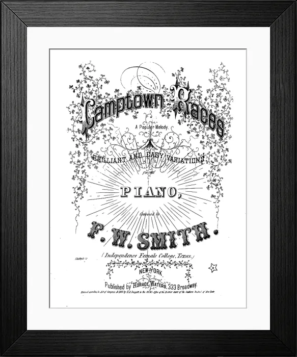 Framed Print : Camptown Races, by F.W. Smith, sheet music title page, 1856 Framed Print : Camptown Races, by F.W. Smith, sheet music title page, 1856