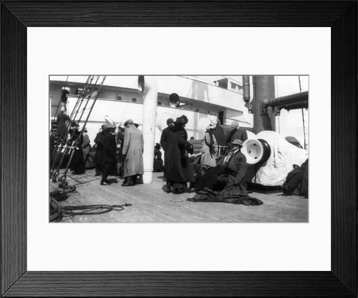 Framed Print : TITANIC, survivors aboard rescue ship CARPATHIA: unidentified group on deck, 1912