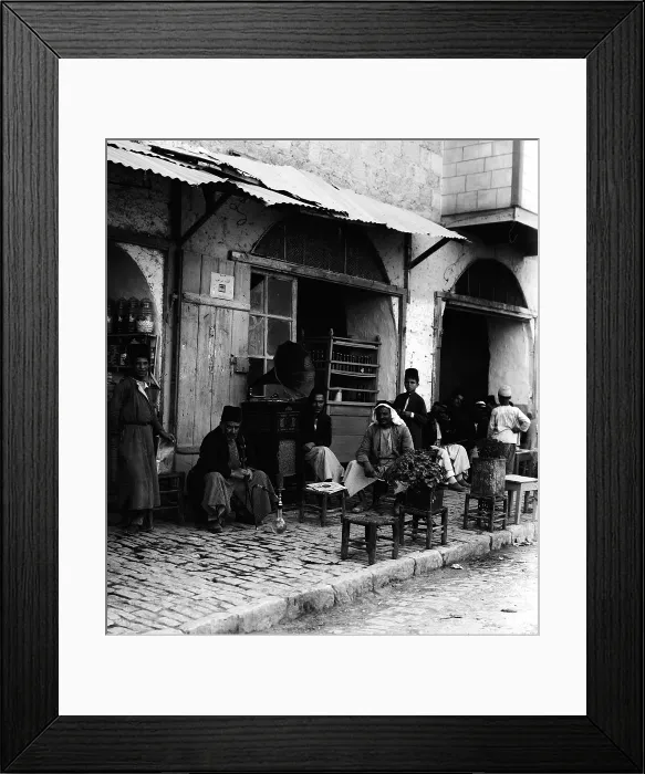 Framed Print : Coffee shop with gramophone, Jerusalem, circa 1910s