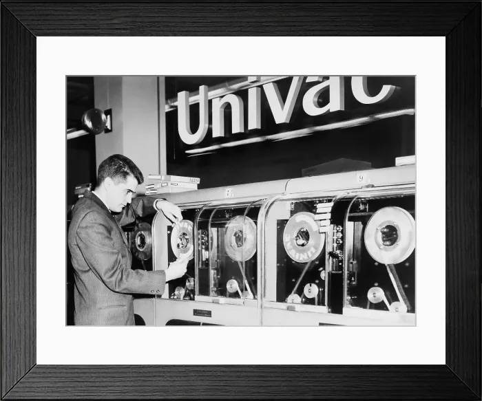 Framed Print : Univac was the first computer designed for commercial use and 46 were built and installed in the 1950s. Designed by J