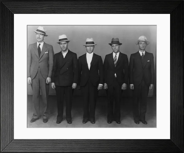Framed Print : Vincent Mad Dog Coll with his members of his gang in a line up in New York City in 1931