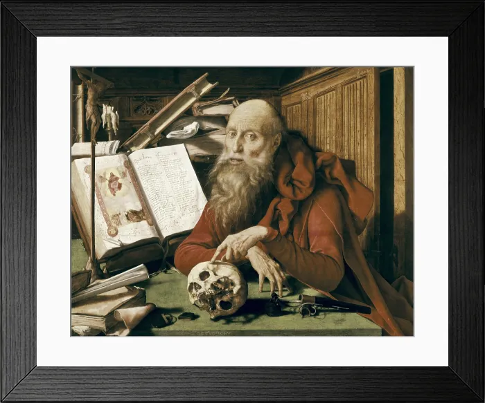 Framed Print : REYMERSWAELE, Marinus Claeszoon van (1493-1567). Saint Jerome in His Cell. Flemish art. Oil on wood. SPAIN. Madrid. St. Fernando Royal Academy Museum