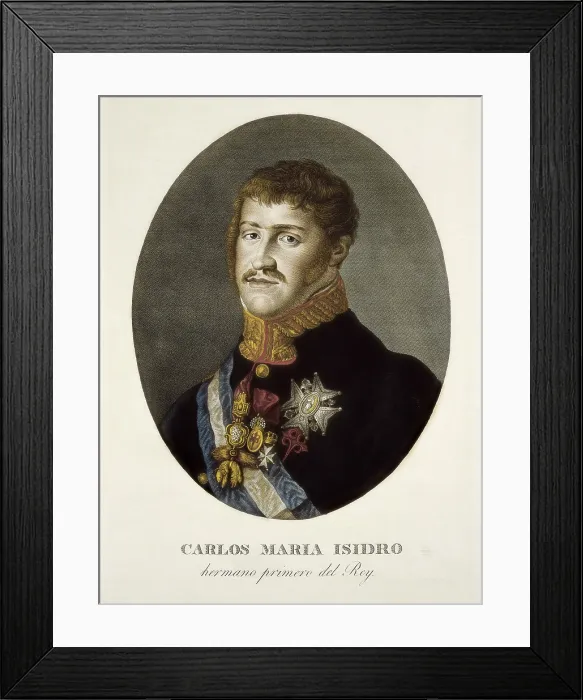 Framed Print : Carlos Maria Isidro de Borbon, conde de Molina (1788-1855). Brother of Ferdinand VII, pretender to the throne of Spain under the name of Charles V. Litography. SPAIN. Madrid Framed Print : Carlos Maria Isidro de Borbon, conde de Molina (1788-1855). Brother of Ferdinand VII, pretender to the throne of Spain under the name of Charles V. Litography. SPAIN. Madrid