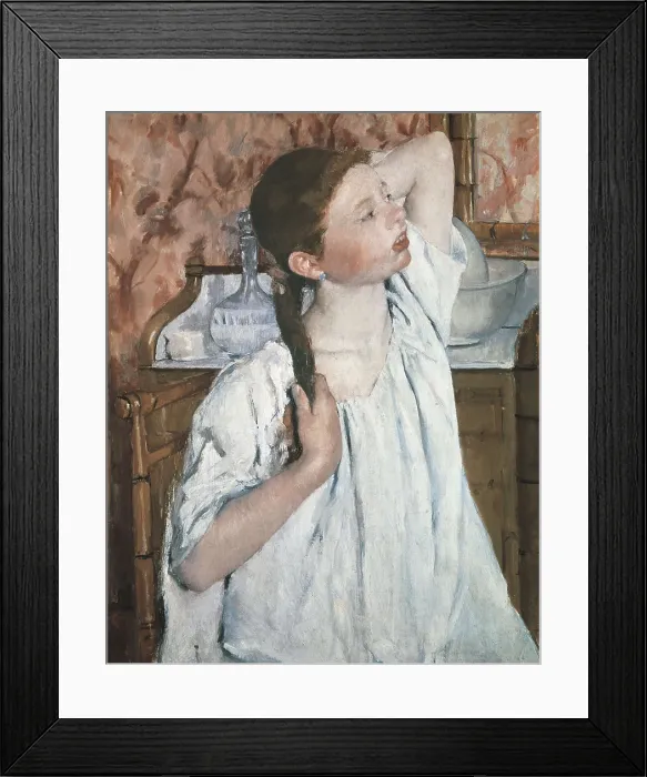 Framed Print : CASSATT, Mary Stevenson (1845-1926). Girl Arranging Her Hair. 1886. Impressionism. Oil on canvas. UNITED STATES OF AMERICA. Washington. National Gallery of Art