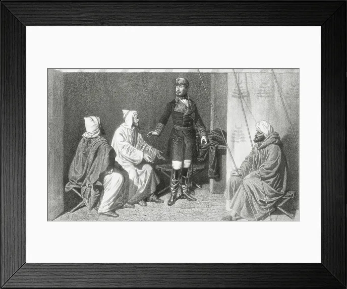 Framed Print : Spain. War of Africa. Meeting between Leopoldo O'Donnell and Muley-el-Abbas (23rd February 1860). Litography. SPAIN. Donostia. San Telmo Municipal Museum Framed Print : Spain. War of Africa. Meeting between Leopoldo O'Donnell and Muley-el-Abbas (23rd February 1860). Litography. SPAIN. Donostia. San Telmo Municipal Museum