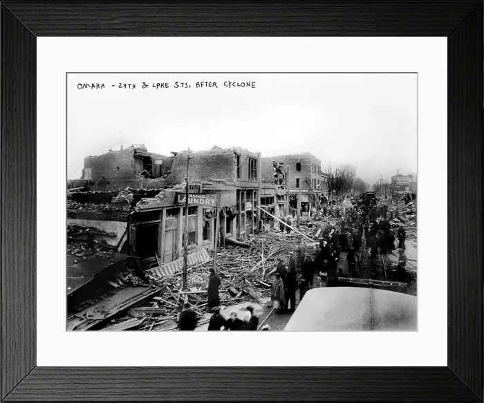 Framed Print : Omaha, 24th Street, and Lake Street, after cyclone, Nebraska, circa 1900 Framed Print : Omaha, 24th Street, and Lake Street, after cyclone, Nebraska, circa 1900