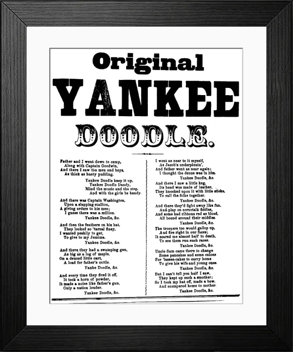 Framed Print : Yankee Doodle, patriotic American song, lyric sheet, circa 1880s