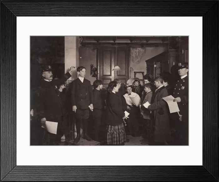 Framed Print : Getting working papers. New York City, photograph by Lewis Wickes Hine, February, 1908 Framed Print : Getting working papers. New York City, photograph by Lewis Wickes Hine, February, 1908