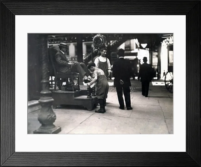 Framed Print : Child labor, Bootblack at 3rd Avenue and 9th Street, New York City, photograph by Lewis Wickes Hine, July, 1910