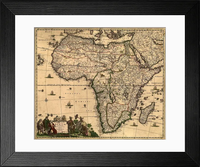 Framed Print : 1688 map of Africa, densely filled with place names and key regions, many of which employ modern names: Angola, Benin, Biafra, Guinea, Zaire, Madagascar, and Morocco