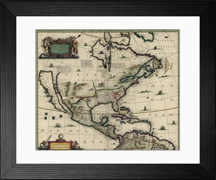 Framed Print : North American map created in 1652 showing California as an island