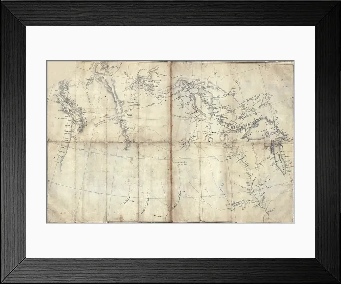 Framed Print : 1803 Lewis and Clark map, with annotations in brown ink by Meriwether Lewis, tracing the Mississippi and Missouri Rivers, Lakes Michigan, Superior, and Winnipeg