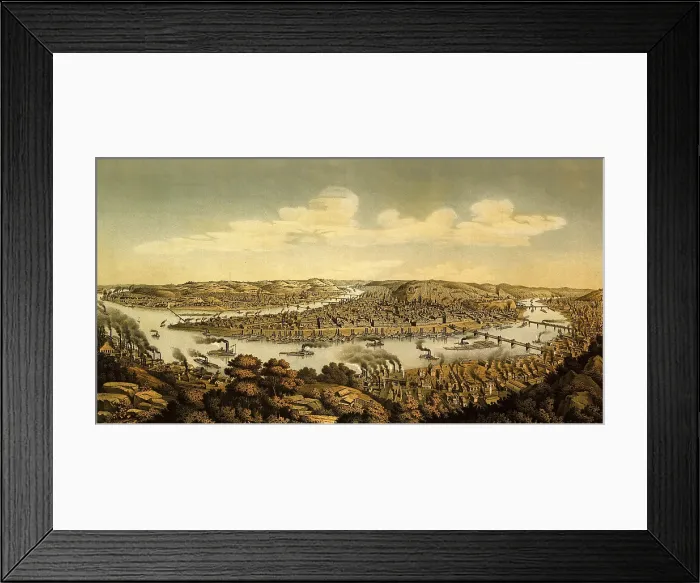 Framed Print : 1874 view of Pittsburgh, Pennsylvania at the confluence of the Monongahela and Allegheny Rivers