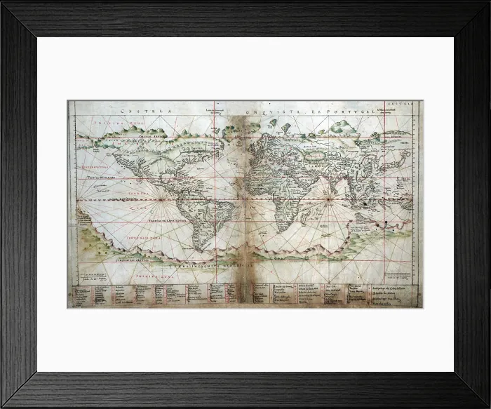 Framed Print : 1630 Portuguese map of the world. Southern continents, Australia and Antarctica are depicted as one land mass