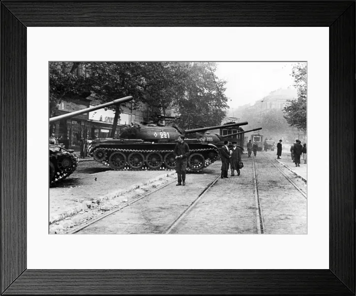 Framed Print : Russian tanks occupying Budapest, during the Hungarian Revolution of 1956. Courtesy: CSU Archives / Everett Collection
