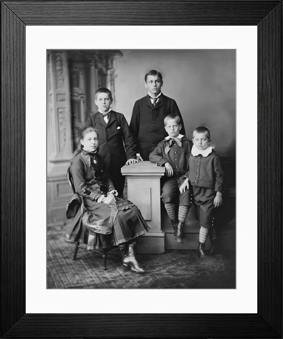 Framed Print : Five children of President James Garfield in 1880, the year of his election to the U.S. Presidency. Left to right: Mollie, James, Harry, Irving and Abram