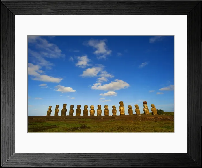 Framed Print : CHILE. VALPARAISO. Ahu Tongariki. Easter Island. Rapa Nui National Park. Rapa Nui National Park. Northeast coast. The 15 moais of Ahu Tongariki. Art of Oceania. Sculpture Framed Print : CHILE. VALPARAISO. Ahu Tongariki. Easter Island. Rapa Nui National Park. Rapa Nui National Park. Northeast coast. The 15 moais of Ahu Tongariki. Art of Oceania. Sculpture