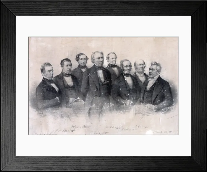 Framed Print : Zachary Taylor. President Taylor standing in front of his cabinet officers, (l to r), Reverdy Johnson, William M. Meredith, B. Preston, George W