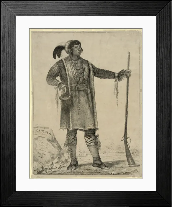 Framed Print : Osceola, Seminole Chief of Florida. lithograph by George Catlin ca. 1838 Framed Print : Osceola, Seminole Chief of Florida. lithograph by George Catlin ca. 1838