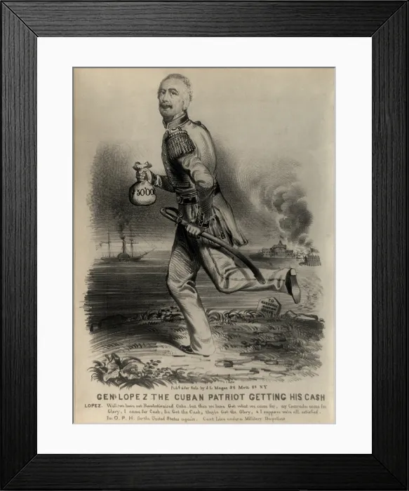 Framed Print : Narciso Lopez. Genl. Lopez the Cuban patriot getting his cash