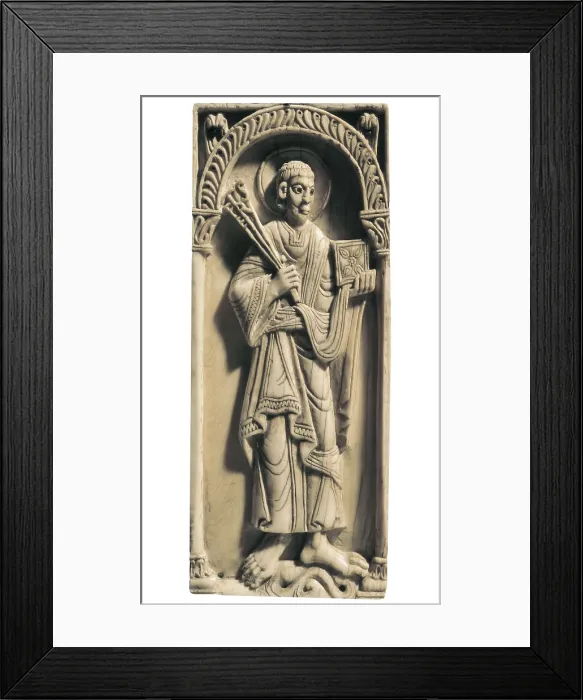 Framed Print : Small chest of the ivories of Saint John and Saint Pelayo. ca. 1063. Deatil of Saint John the Baptist. Mozarabic art. Sculpture on ivory. SPAIN. Len Framed Print : Small chest of the ivories of Saint John and Saint Pelayo. ca. 1063. Deatil of Saint John the Baptist. Mozarabic art. Sculpture on ivory. SPAIN. Len