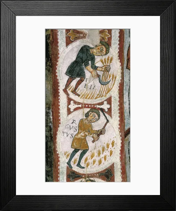 Framed Print : Royal Collegiate Church of San Isidoro. Royal Pantheon. 12th c. SPAIN. Len. Royal Collegiate Church of San Isidoro. Cycle Month. July and August. Romanesque art. Fresco Framed Print : Royal Collegiate Church of San Isidoro. Royal Pantheon. 12th c. SPAIN. Len. Royal Collegiate Church of San Isidoro. Cycle Month. July and August. Romanesque art. Fresco
