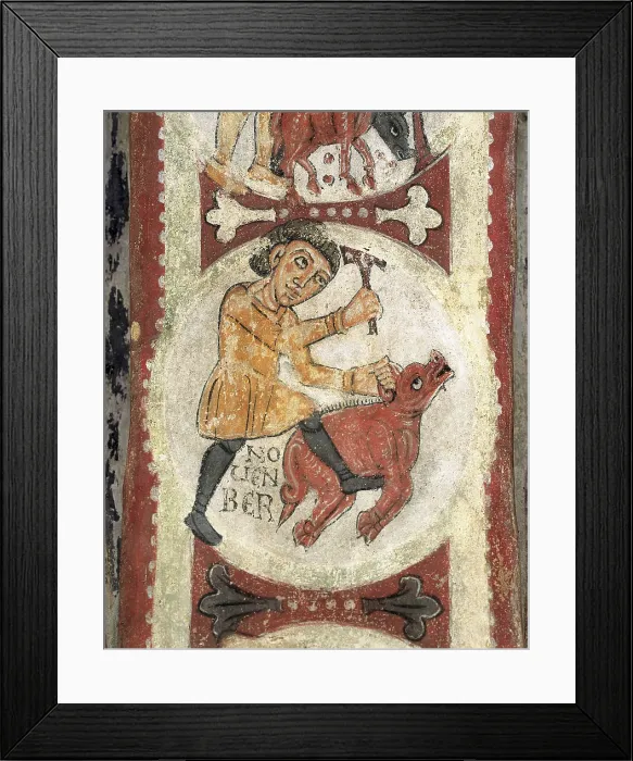 Framed Print : Royal Collegiate Church of San Isidoro. Royal Pantheon. 12th c. SPAIN. Len. Royal Collegiate Church of San Isidoro. Cycle of the Months. September and October. Romanesque art