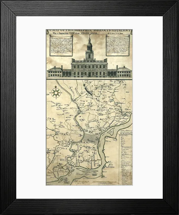 Framed Print : 1752 map of Philadelphia, Pennsylvania, the Delaware River, and regional settlements Framed Print : 1752 map of Philadelphia, Pennsylvania, the Delaware River, and regional settlements