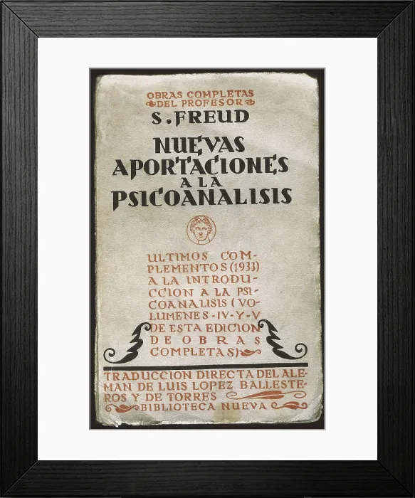 Framed Print : FREUD, Sigmund (1856-1939). 'Nuevas aportaciones a la psicoanlisis' (New Contributions to Psycho-Analisis) (1934). Cover. AISA / Everett Collection**US SALES ONLY** Framed Print : FREUD, Sigmund (1856-1939). 'Nuevas aportaciones a la psicoanlisis' (New Contributions to Psycho-Analisis) (1934). Cover. AISA / Everett Collection**US SALES ONLY**