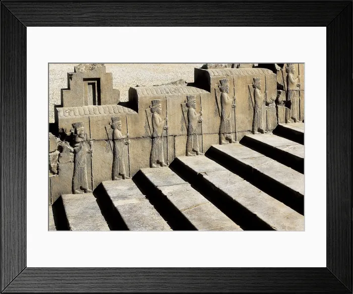 Framed Print : IRAN. Persepolis. Apadana or Audience Hall of Darius I.. West staircase depicting Persian soldiers. Persian art. Achaemenid period. Relief on rock