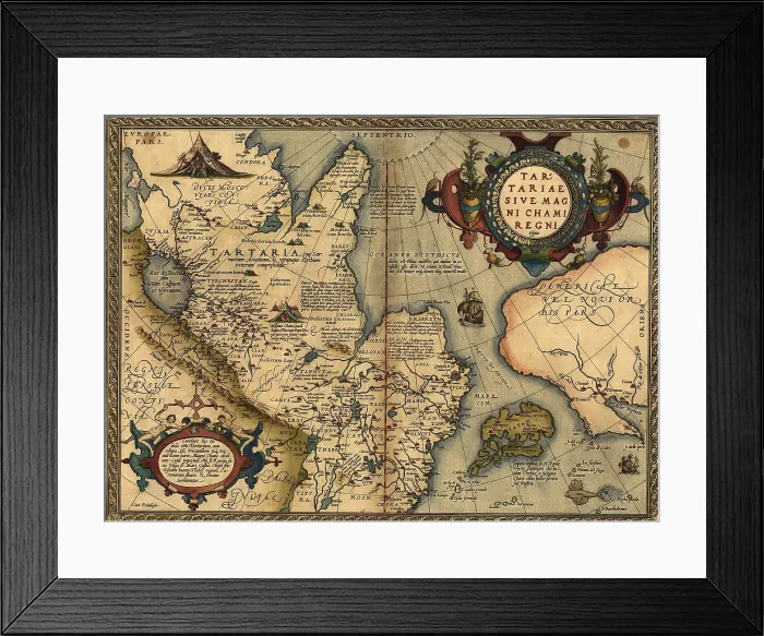 Framed Print : 1570 map of 'Tartaria' spanning all of Northern Asia from the Ural Mountains to the Pacific Ocean. From Abraham Ortelius, Theatrvm orbis terrarvm