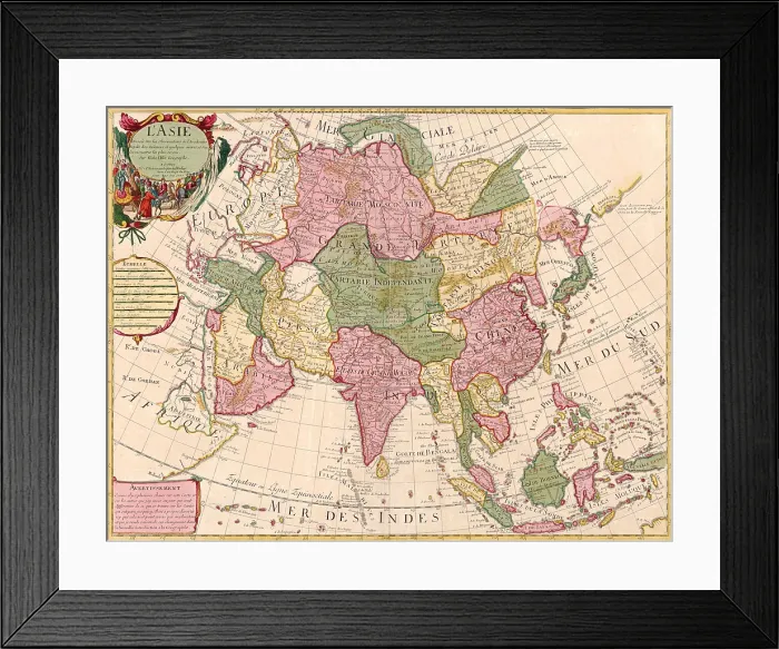 Framed Print : 1700 French map of Asian continent and Islands of the East Indies. Central and Western Asia are occupied by Tatars