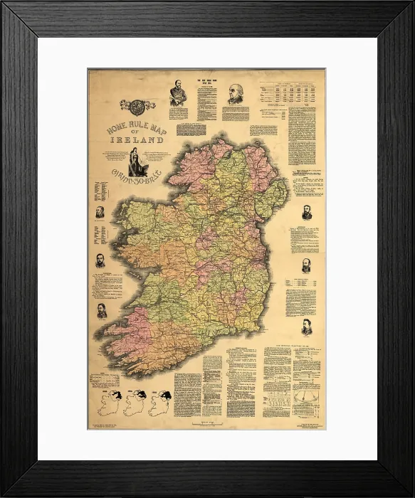 Framed Print : Map of Ireland supporting the 1893 'Home Rule' bill then under consideration by British Parliament