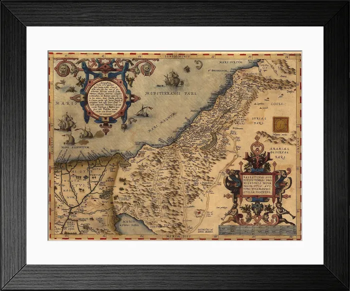 Framed Print : 1570 map of Palestine, from Abraham Ortelius atlas, 'Theatrvm orbis terrarvm'(Epitome of the Theater of the Worlde) Framed Print : 1570 map of Palestine, from Abraham Ortelius atlas, 'Theatrvm orbis terrarvm'(Epitome of the Theater of the Worlde)