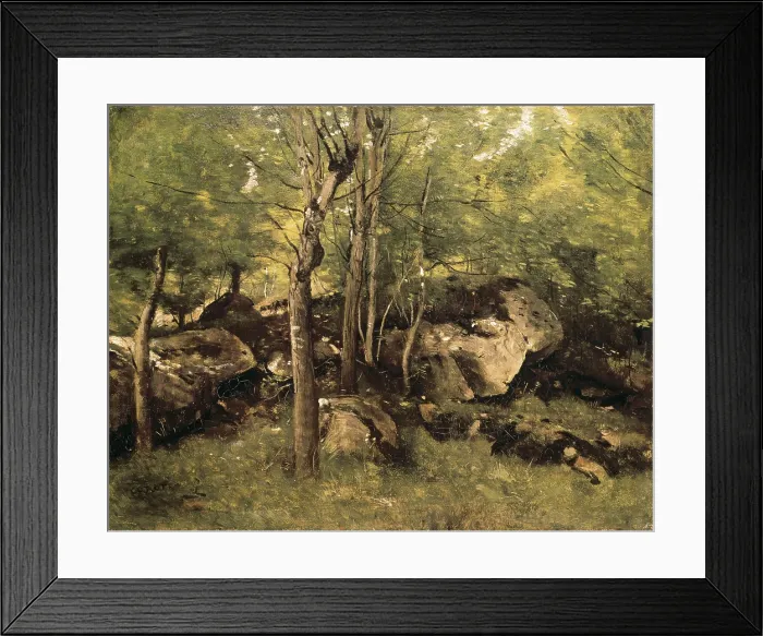 Framed Print : COROT, Jean-Baptiste Camille (1796-1875). Rocks in the Forest of Fontainebleau. 1860 - 1865. Realism. Oil on wood. UNITED STATES OF AMERICA. Washington. National Gallery of Art