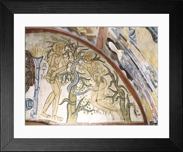 Framed Print : MADERUELOMaster of (12th century). Original Sin. 12th c. Romanesque art. Fresco. SPAIN. Madrid. Prado Museum. Proc: SPAIN. Maderuelo. Hermitage of Veracruz