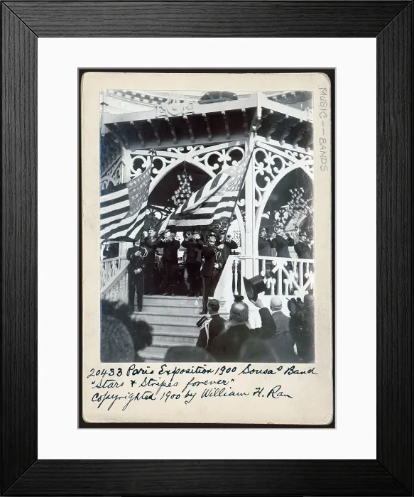 Framed Print : John Philip Sousa, Paris Exposition 1900, Sousa's band, Stars & Stripes forever, photograph by William Herman Rau, Paris, France, 1900