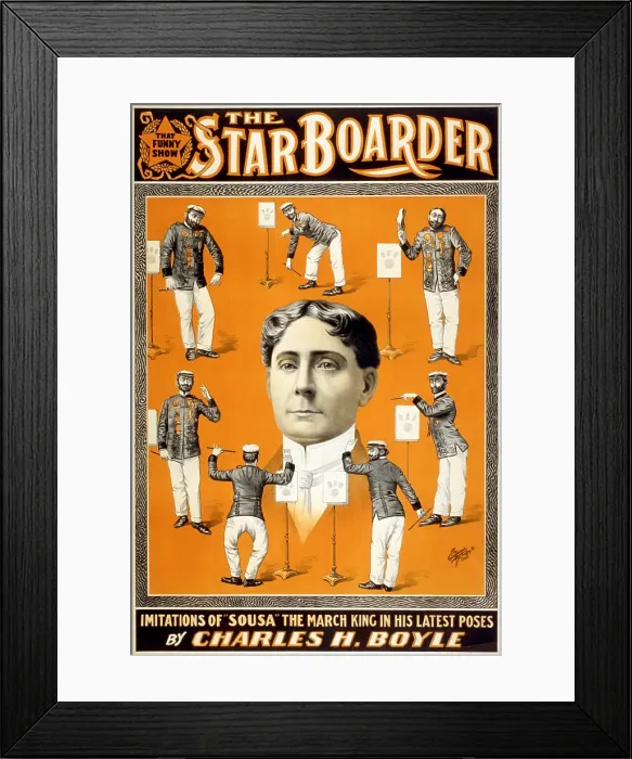 Framed Print : The Star Boarder, Charles H. Boyle (center), surrounded by caricatures of John Philip Sousa, 1890s