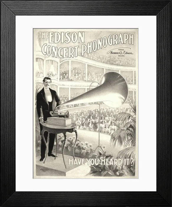 Framed Print : Poster for a music festival, text reads: The Edison concert phonograph, have you heard it?, the U.S. printing Co. 1899 Framed Print : Poster for a music festival, text reads: The Edison concert phonograph, have you heard it?, the U.S. printing Co. 1899
