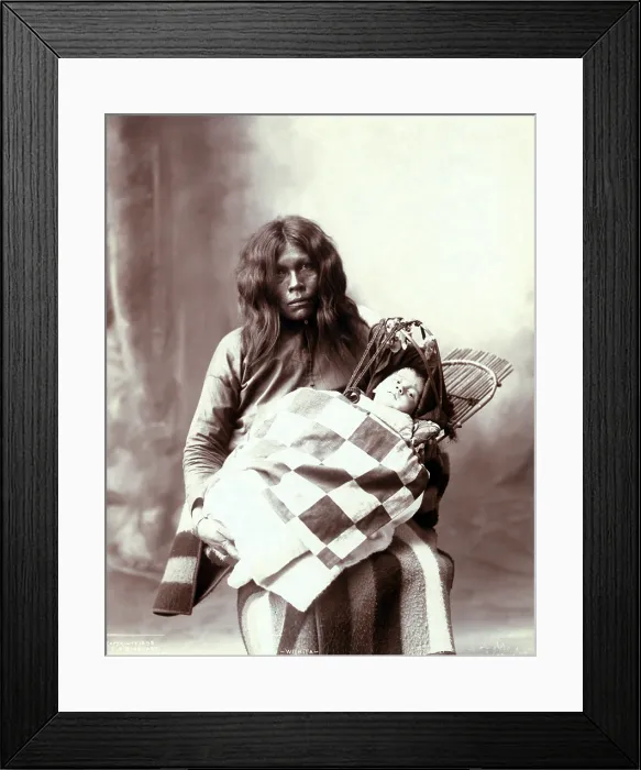 Framed Print : Native American woman and chiled, woman and baby of the Wichita Indian tribe, photograph by Frank A. Rinehart, 1899
