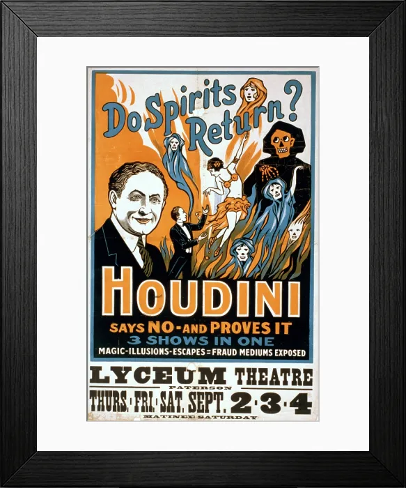 Framed Print : Houdini, poster art for magic show by Harry Houdini, circa 1909