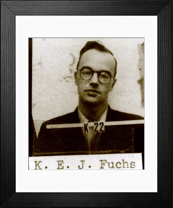 Framed Print : Klaus Fuchs, German-born physicist and atomic spy for the USSR during the Manhattan Project. Los Alamos ID badge photo, ca. 1944