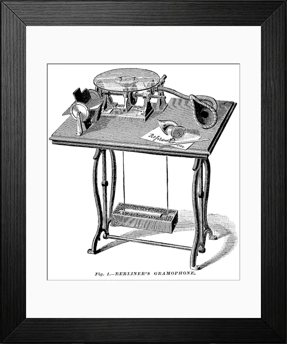 Framed Print : Berliner's gramophone, early recording machine, 1888 Framed Print : Berliner's gramophone, early recording machine, 1888