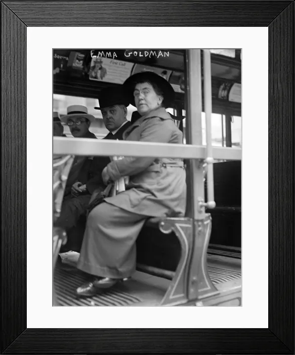 Framed Print : Emma Goldman and Alexander Berkman (with glasses) on a streetcar in San Francisco. Anarchists and radical revolutionaries, they were deported in 1919. photo 1917